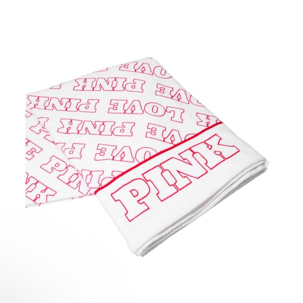 PINK Victoria's Secret White & Hot Pink Logo Bath Towel